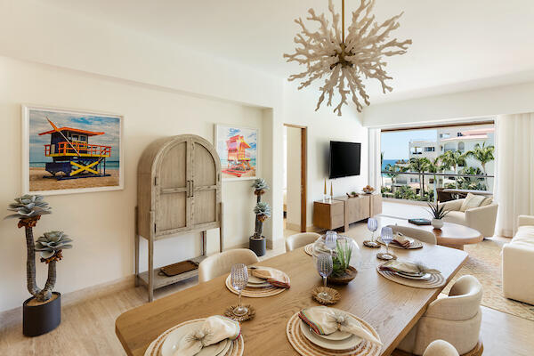 Los Cabos Tortuga Bay Tortuga Bay is a completed, move-in-ready beachfront community in the heart of San Jose del Cabo's hotel zone. Owners are already enjoying life onsite, with 60-day closings available for immediate occupancy or rental income potential. Resort-style amenities include pools, Jacuzzi spas, fitness center, pickleball courts overlooking the sea, BBQ areas, and direct beach access, all within a secure gated enclave minutes from downtown San Jose and the airport. Unit 3111 is a first-floor 2BR/2BA residence offering over 1,500 sq.ft. of beachfront living with open-concept interiors, pocket patio doors, premium finishes, and a covered private terrace with sweeping ocean and resort – Paseo Malecon San Jose, San Jose del Cabo, BS