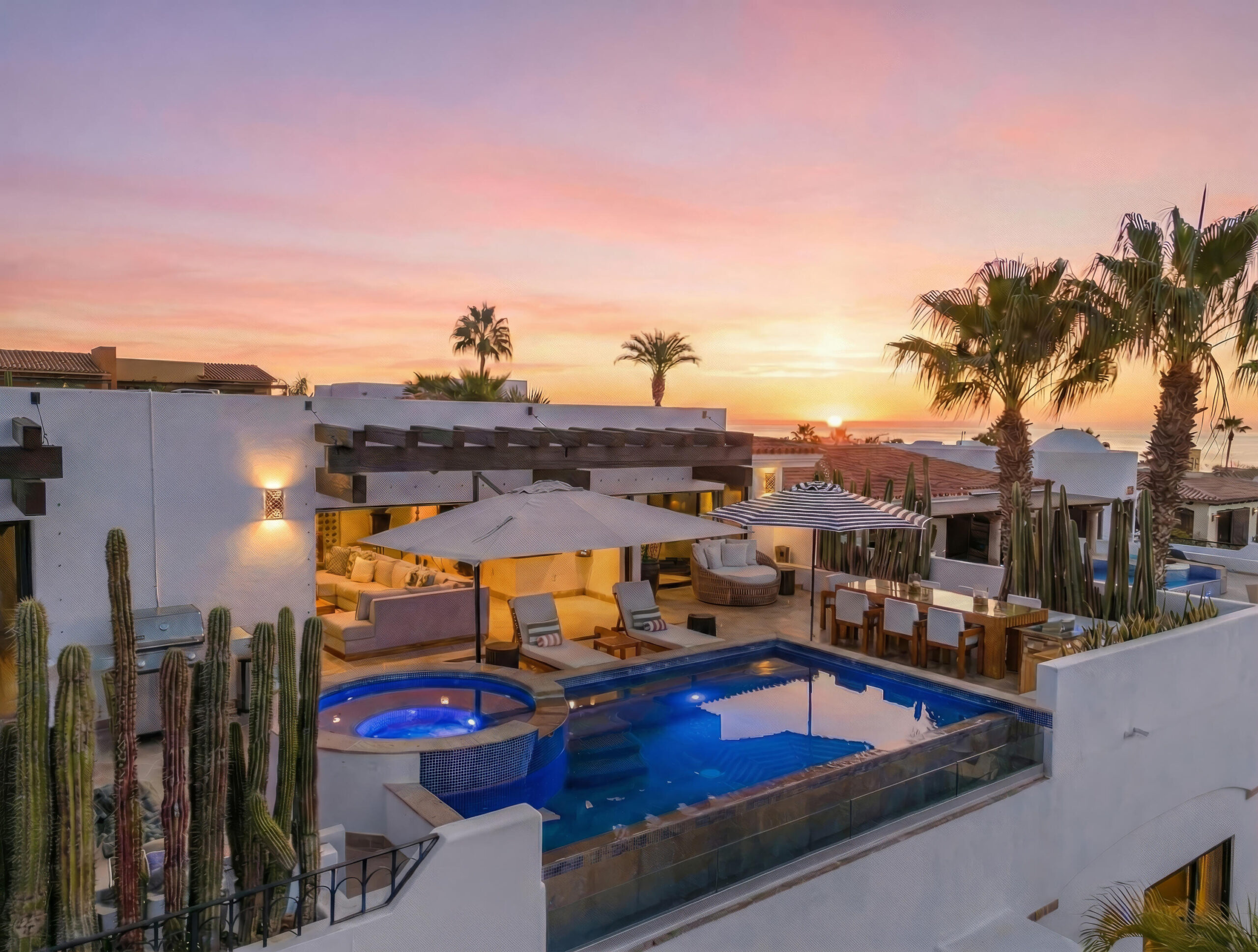 Los Cabos Cresta Del Mar Elegant 463 m² villa in Cabo San Lucas offering six bedrooms and 6.5 bathrooms across two thoughtfully designed levels. The home features high ceilings, abundant natural light, and a refined blend of contemporary design with subtle Mexican architectural elements. Open living areas connect seamlessly to a well-appointed kitchen with custom wood cabinetry and quality appliances. Each bedroom provides privacy and comfort, while bathrooms are finished with travertine and tasteful details. Outdoor living is enhanced by a spacious terrace ideal for relaxing or entertaining. A well-balanced residence designed for comfort, style, and effortless Cabo living. for sale